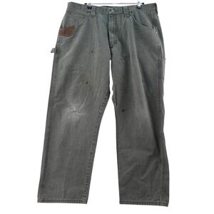 Wrangler Riggs Workwear Carpenter Pants Olive Green Size 38x30 Distressed Pocket